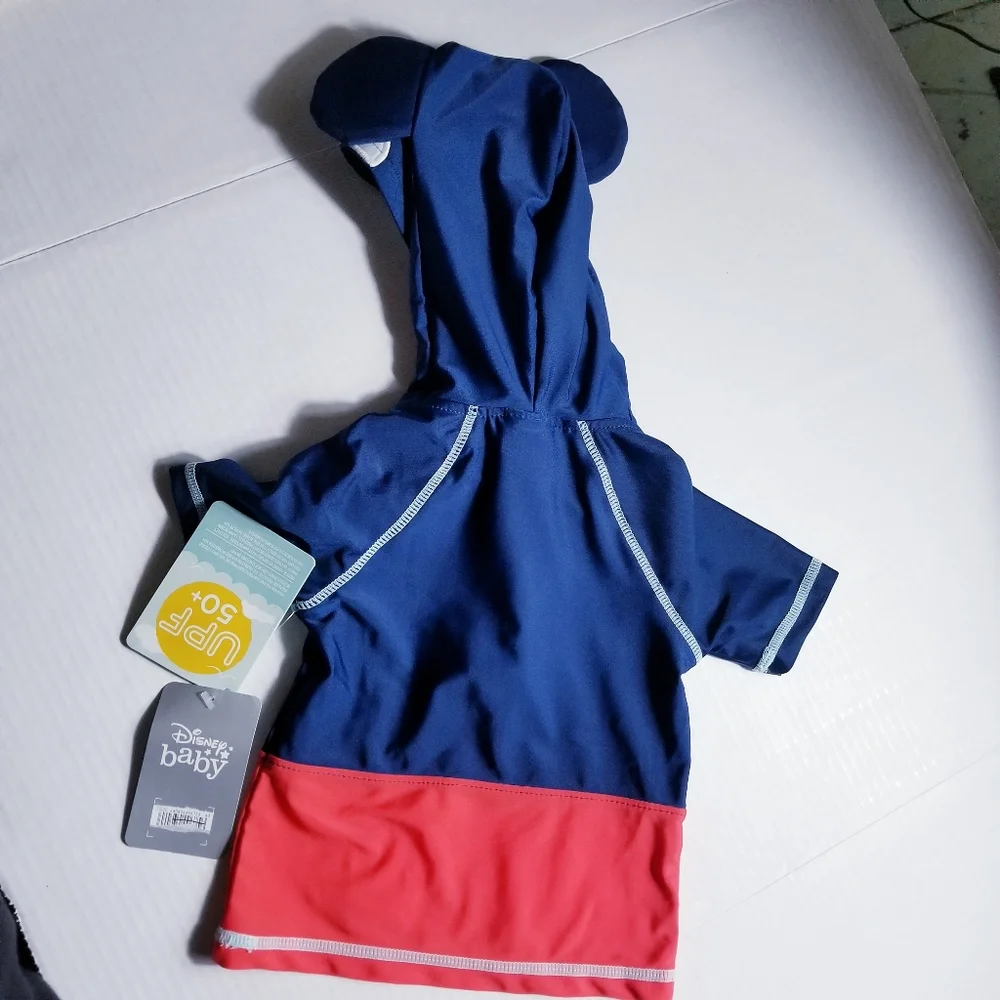 NWT DISNEY BABY MICKEY MOUSE SWIM SHIRT WITH HOOD SIZE 9 TO 12 MONTHS
